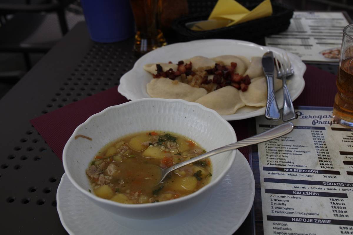 Pierogies and soup