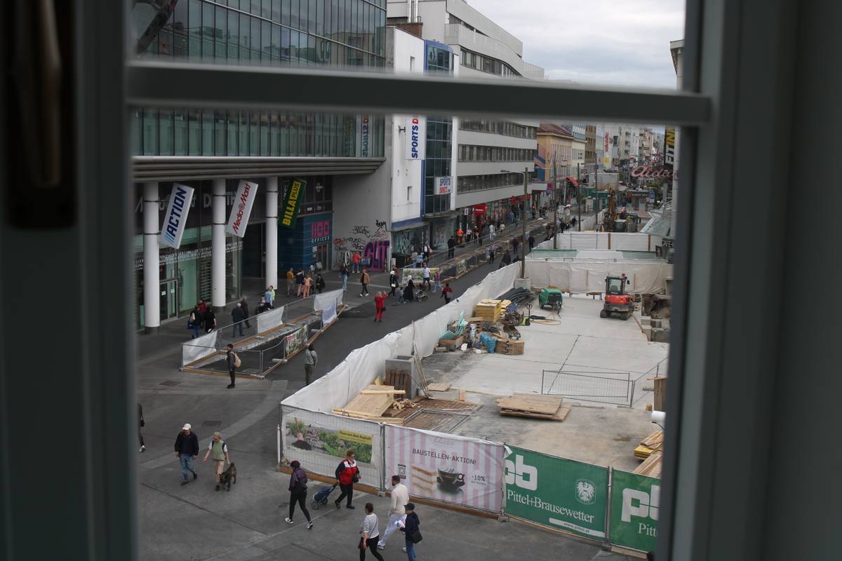 View of construction site outside of our hotel room window