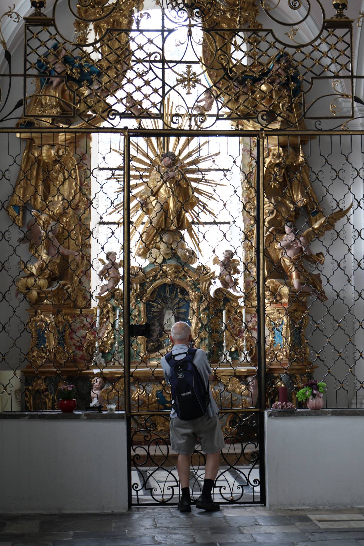 My dad photographs a scene in the church