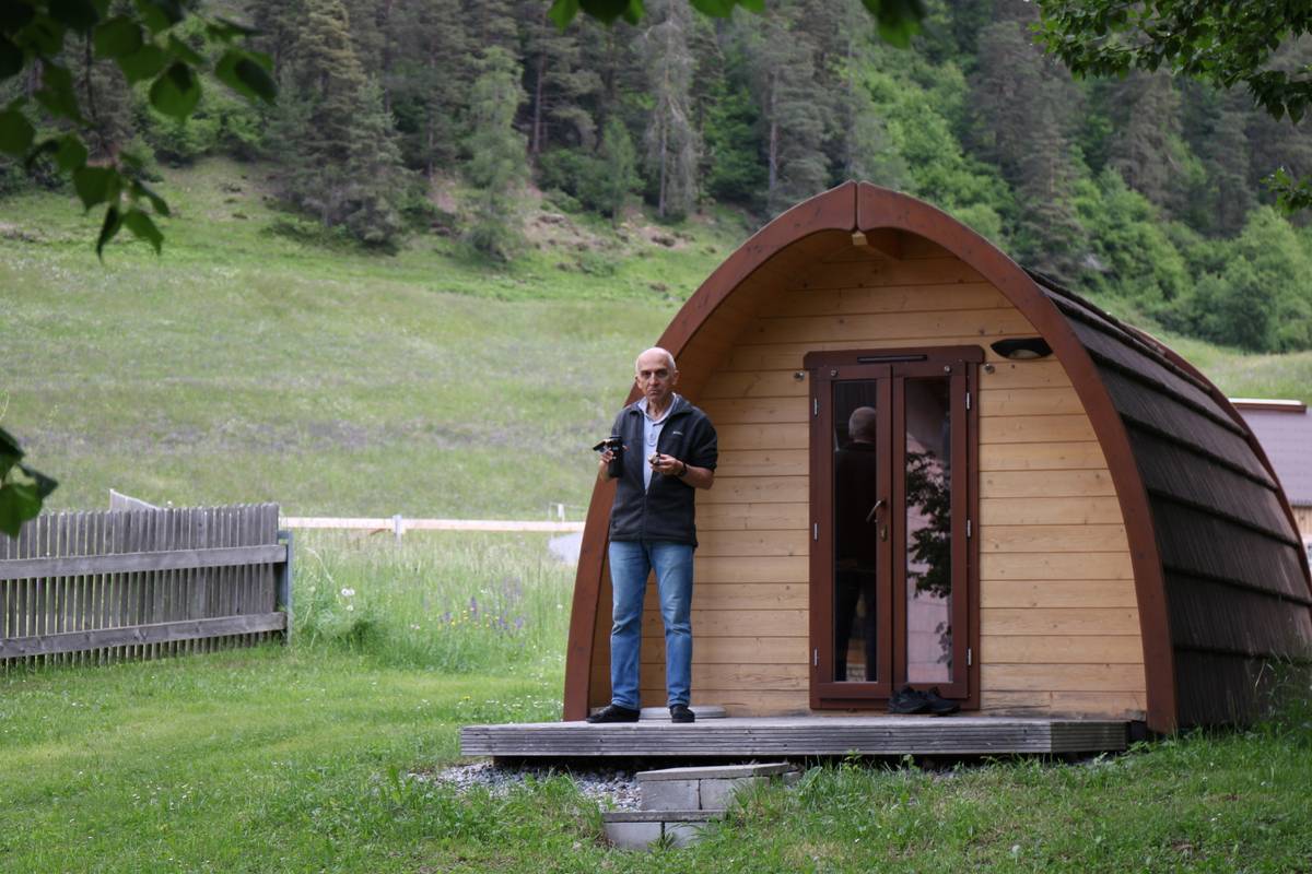 My dad eats a snack in the morning outside of oour stay