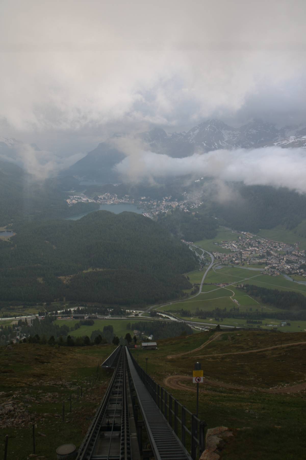 A view downhill looking at the funicular's rails