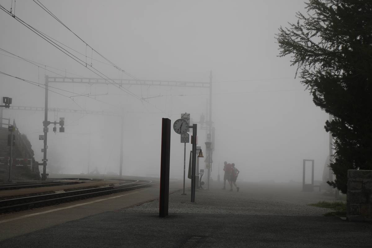 Visibility of maybe 100 feet at this train station
